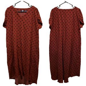 Lands End Sz MEDIUM Dark Maroon Polka Dot Long Dress Cotton Stretch